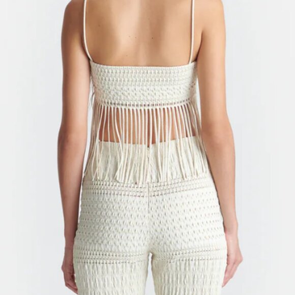 NANUSHKA MARIZ Fringed Woven Seersucker Top in Creme Size Medium - Picture 3 of 12